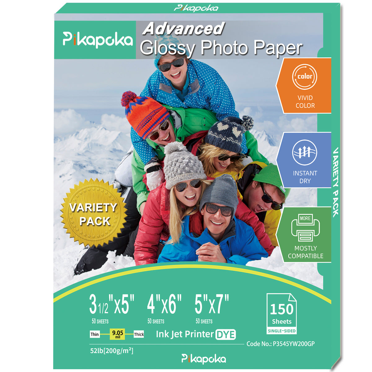 Pikapoka Photo Paper Variety Pack, 3.5x5, 4x6, 5x7 Glossy Photo Printe ...