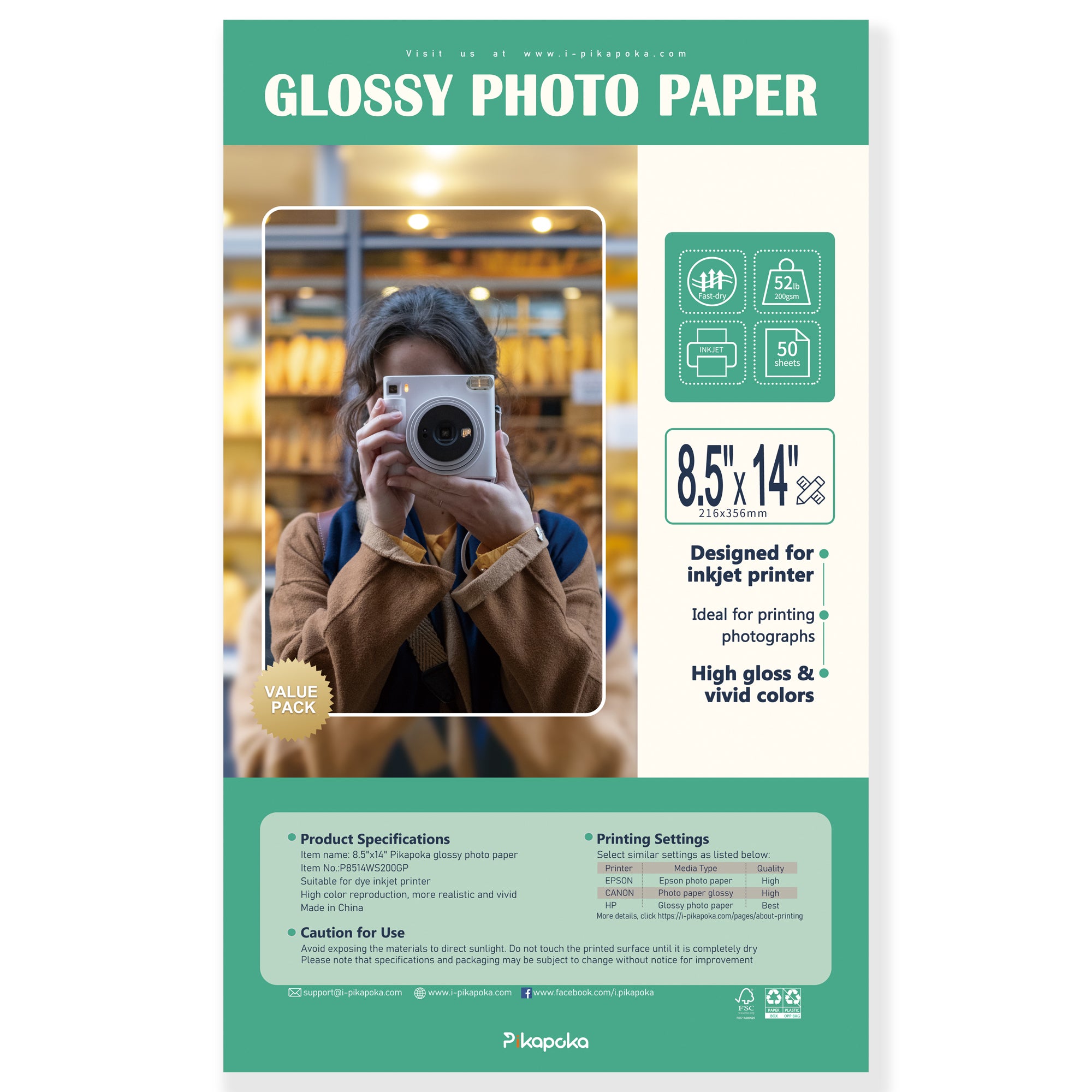 CA ONLY] Pikapoka 8.5 x 11 Glossy Photo Sticker Paper, 125 Pack, 6.1 –  pikapoka