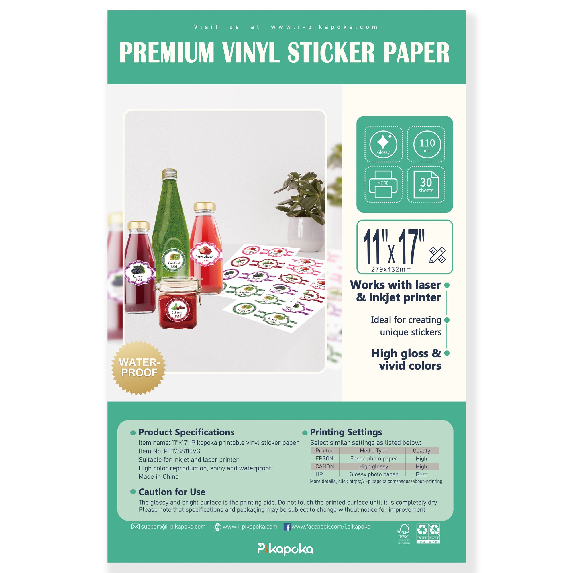 CA ONLY] Pikapoka 8.5 x 11 Glossy Photo Sticker Paper, 125 Pack, 6.1 –  pikapoka